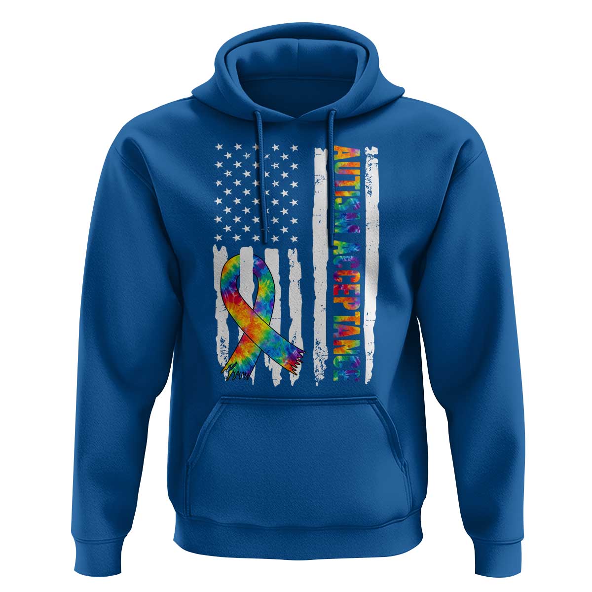 Autism Acceptance Hoodie US Flag Ribbon Support Neurodiversity