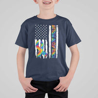 Autism Acceptance T Shirt For Kid US Flag Ribbon Support Neurodiversity