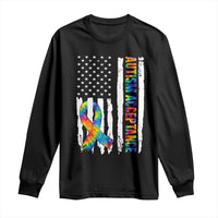 Autism Acceptance Long Sleeve Shirt US Flag Ribbon Support Neurodiversity