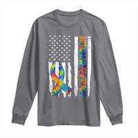 Autism Acceptance Long Sleeve Shirt US Flag Ribbon Support Neurodiversity