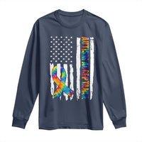 Autism Acceptance Long Sleeve Shirt US Flag Ribbon Support Neurodiversity