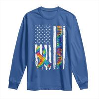 Autism Acceptance Long Sleeve Shirt US Flag Ribbon Support Neurodiversity