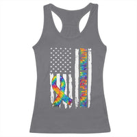 Autism Acceptance Racerback Tank Top US Flag Ribbon Support Neurodiversity