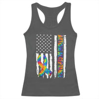 Autism Acceptance Racerback Tank Top US Flag Ribbon Support Neurodiversity