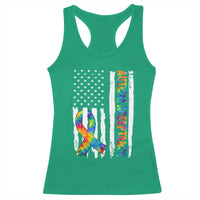 Autism Acceptance Racerback Tank Top US Flag Ribbon Support Neurodiversity