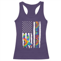 Autism Acceptance Racerback Tank Top US Flag Ribbon Support Neurodiversity