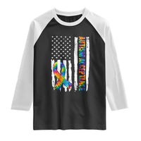 Autism Acceptance Raglan Shirt US Flag Ribbon Support Neurodiversity