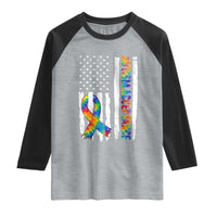Autism Acceptance Raglan Shirt US Flag Ribbon Support Neurodiversity