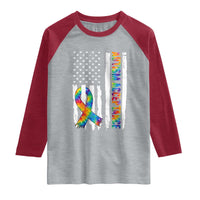 Autism Acceptance Raglan Shirt US Flag Ribbon Support Neurodiversity