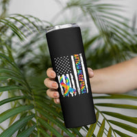 Autism Acceptance Skinny Tumbler US Flag Ribbon Support Neurodiversity