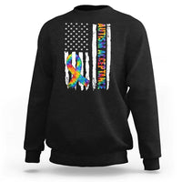Autism Acceptance Sweatshirt US Flag Ribbon Support Neurodiversity