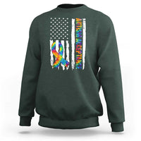 Autism Acceptance Sweatshirt US Flag Ribbon Support Neurodiversity