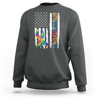 Autism Acceptance Sweatshirt US Flag Ribbon Support Neurodiversity