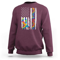 Autism Acceptance Sweatshirt US Flag Ribbon Support Neurodiversity