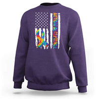 Autism Acceptance Sweatshirt US Flag Ribbon Support Neurodiversity