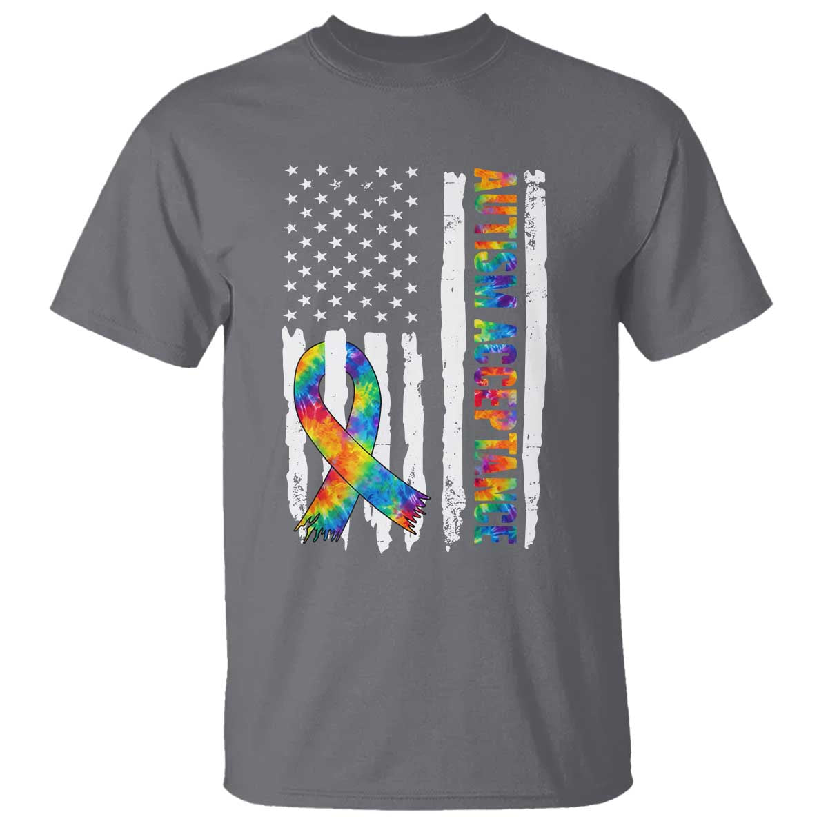 Autism Acceptance T Shirt US Flag Ribbon Support Neurodiversity