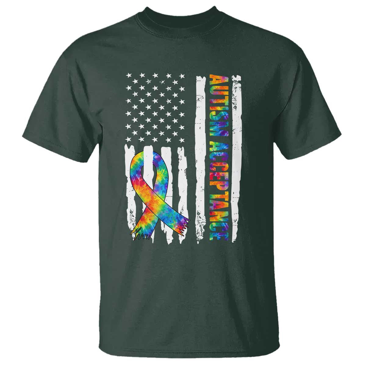 Autism Acceptance T Shirt US Flag Ribbon Support Neurodiversity