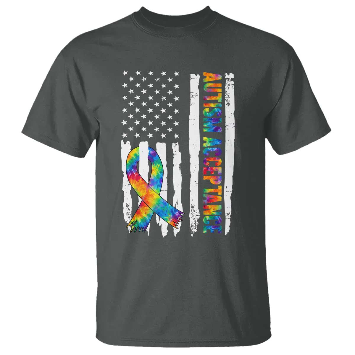 Autism Acceptance T Shirt US Flag Ribbon Support Neurodiversity