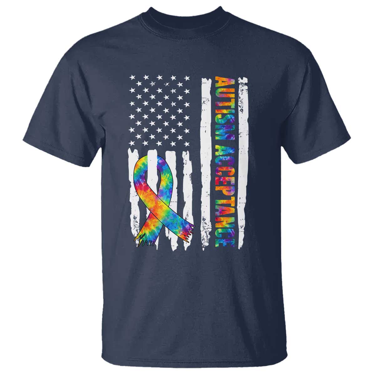 Autism Acceptance T Shirt US Flag Ribbon Support Neurodiversity