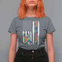 Autism Acceptance T Shirt For Women US Flag Ribbon Support Neurodiversity