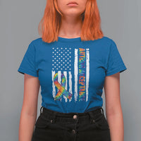 Autism Acceptance T Shirt For Women US Flag Ribbon Support Neurodiversity