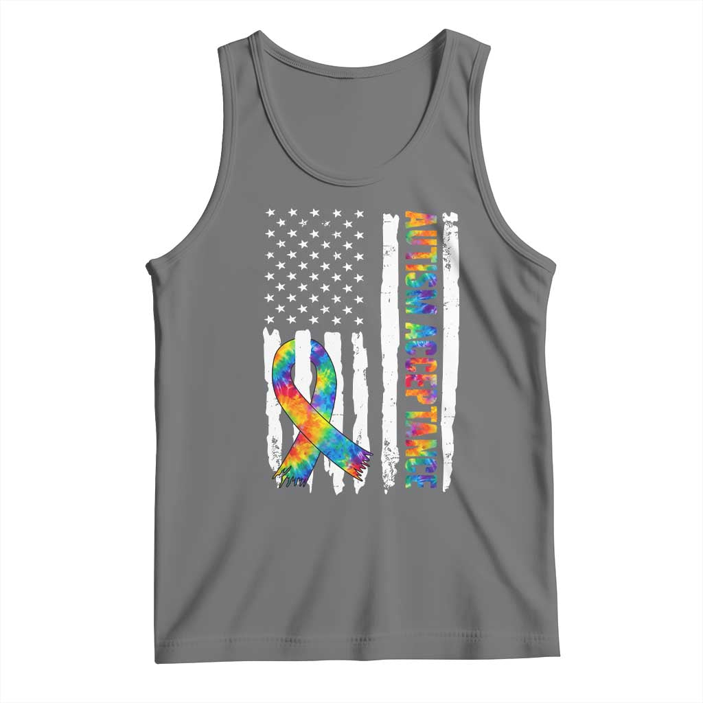 Autism Acceptance Tank Top US Flag Ribbon Support Neurodiversity