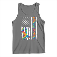 Autism Acceptance Tank Top US Flag Ribbon Support Neurodiversity