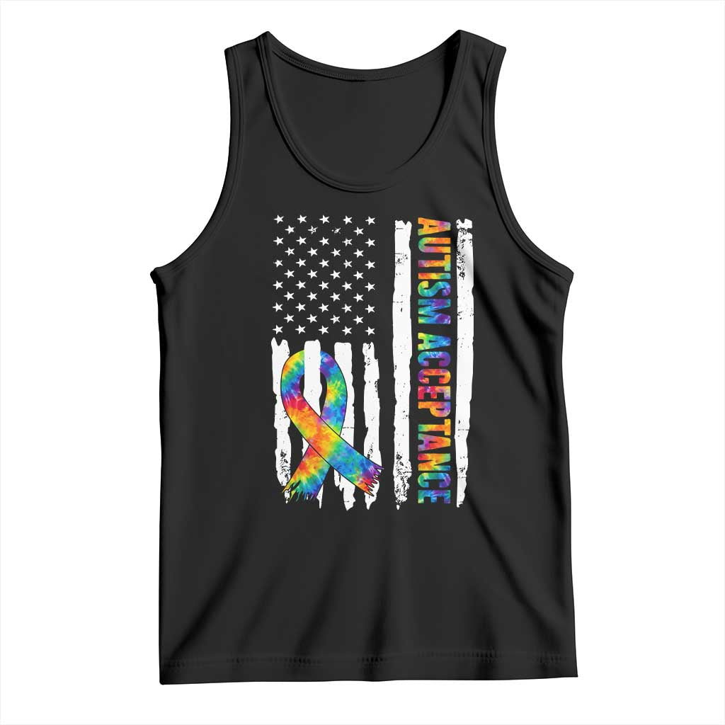 Autism Acceptance Tank Top US Flag Ribbon Support Neurodiversity