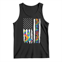 Autism Acceptance Tank Top US Flag Ribbon Support Neurodiversity