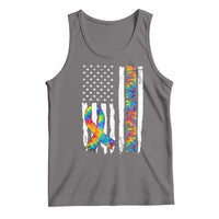Autism Acceptance Tank Top US Flag Ribbon Support Neurodiversity