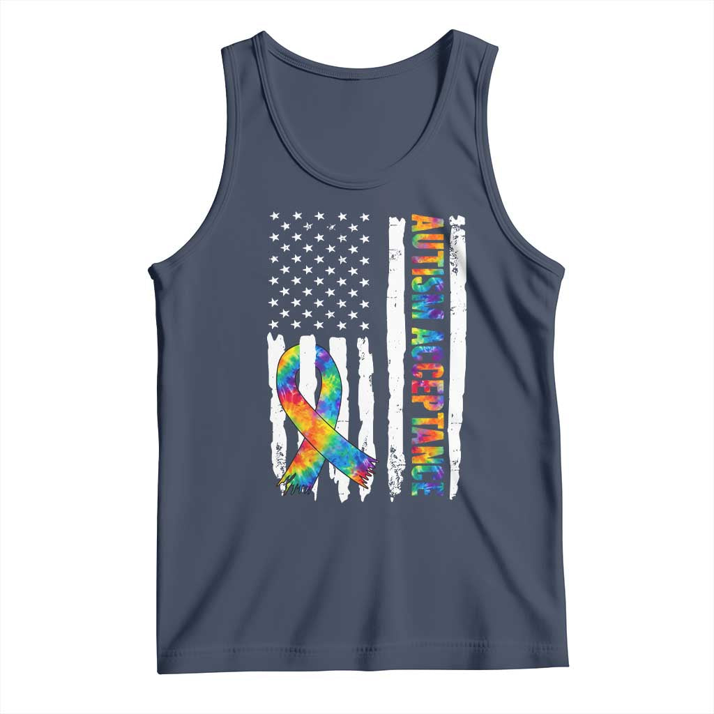 Autism Acceptance Tank Top US Flag Ribbon Support Neurodiversity