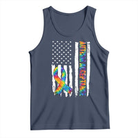 Autism Acceptance Tank Top US Flag Ribbon Support Neurodiversity
