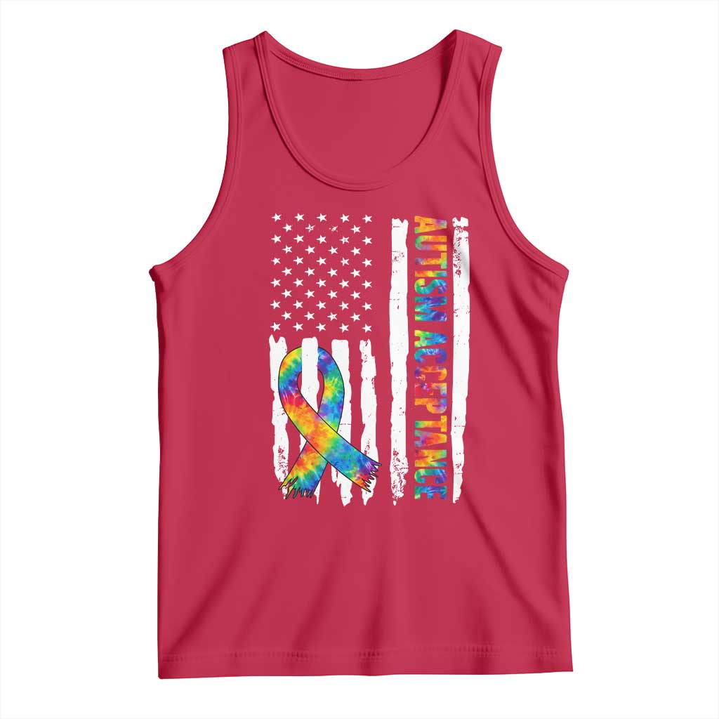 Autism Acceptance Tank Top US Flag Ribbon Support Neurodiversity