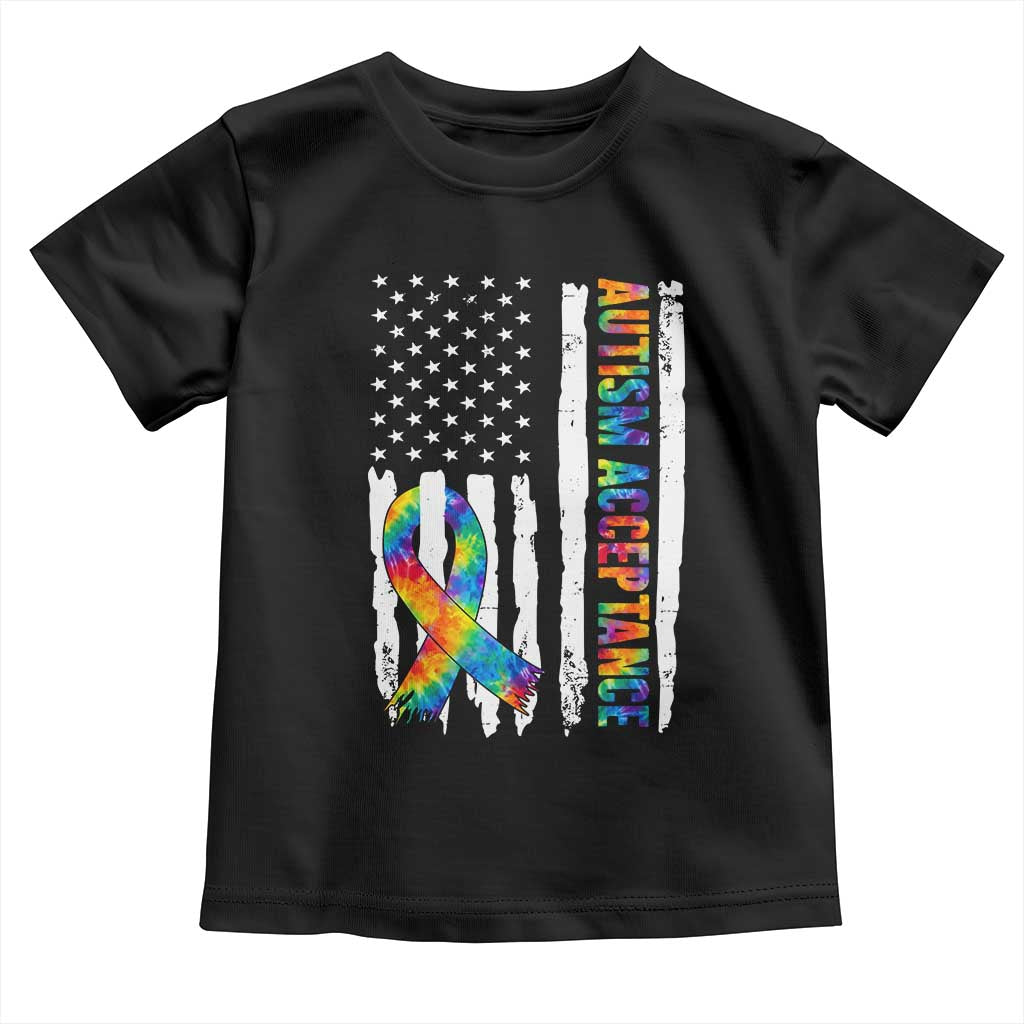Autism Acceptance Toddler T Shirt US Flag Ribbon Support Neurodiversity