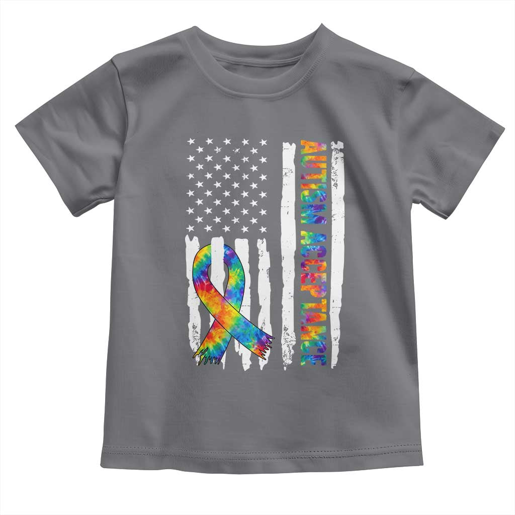 Autism Acceptance Toddler T Shirt US Flag Ribbon Support Neurodiversity