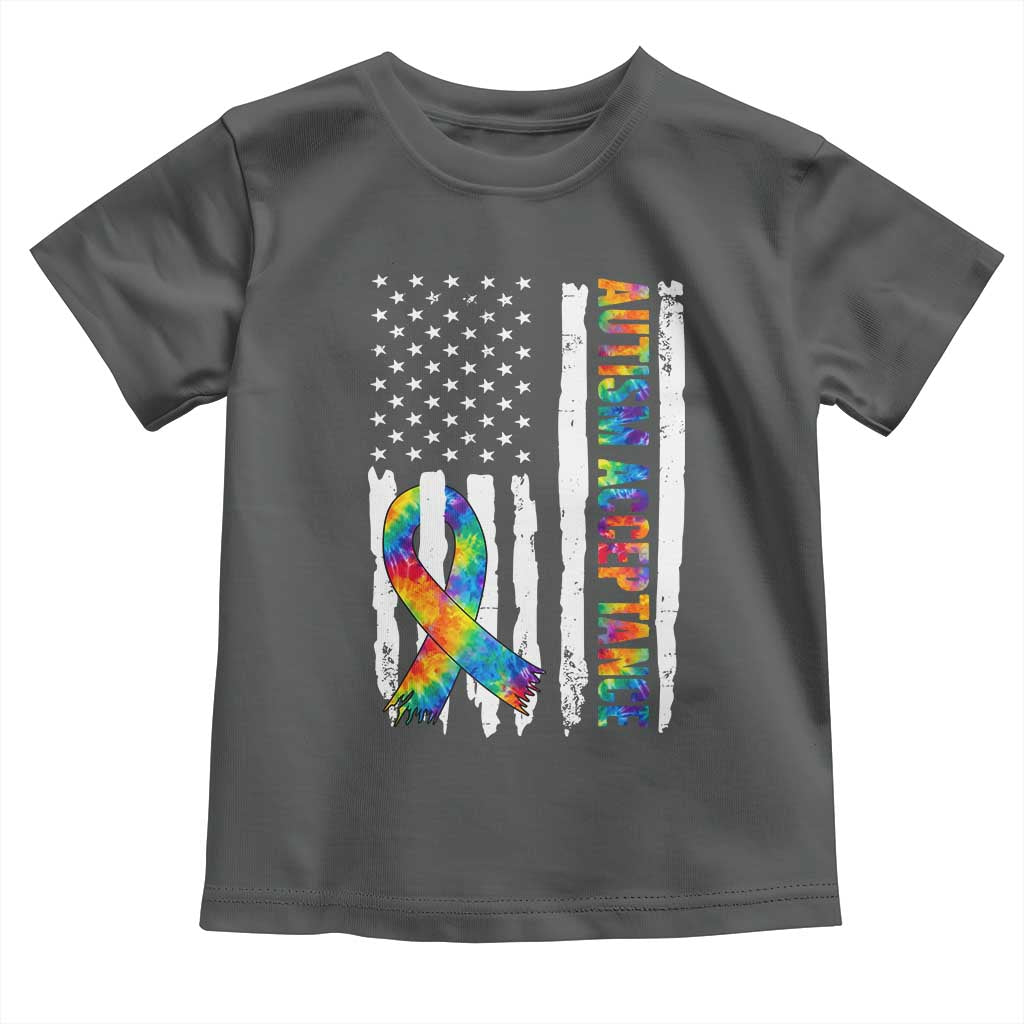 Autism Acceptance Toddler T Shirt US Flag Ribbon Support Neurodiversity