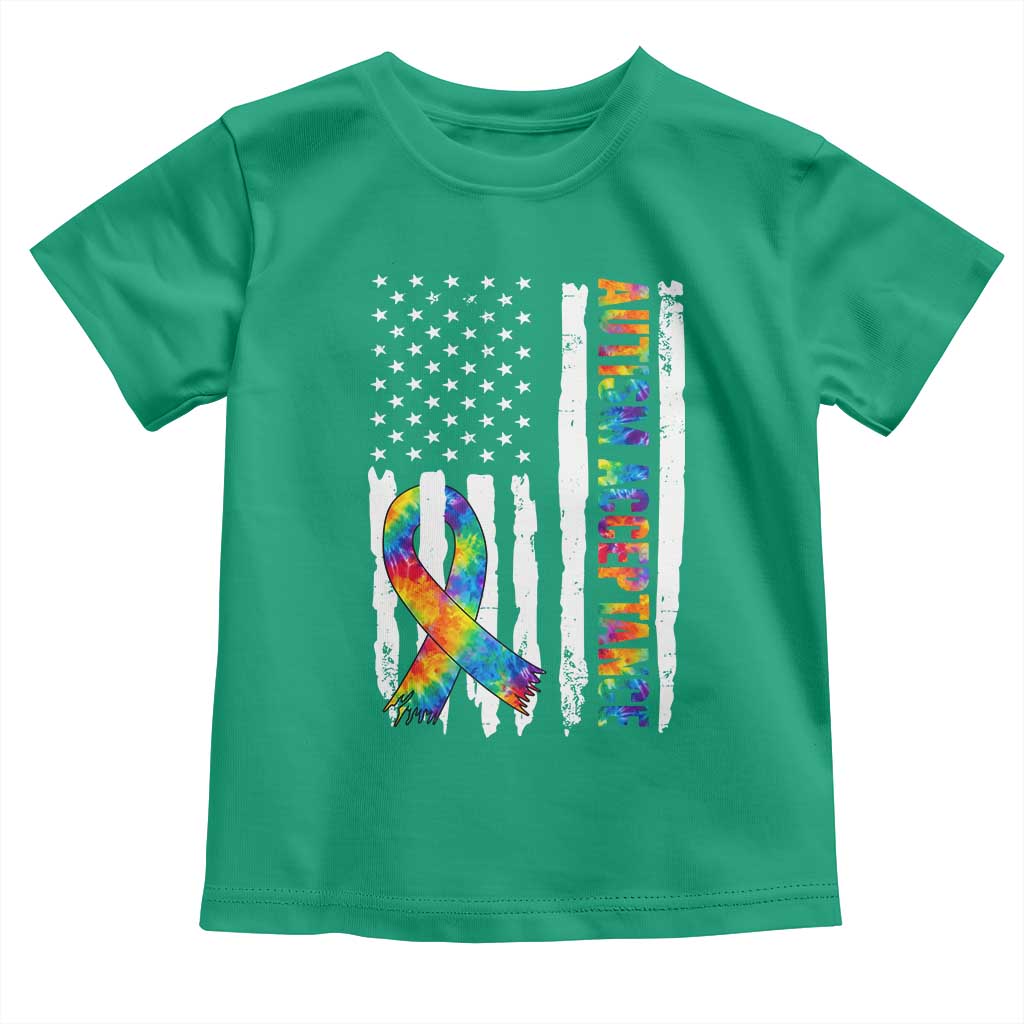 Autism Acceptance Toddler T Shirt US Flag Ribbon Support Neurodiversity