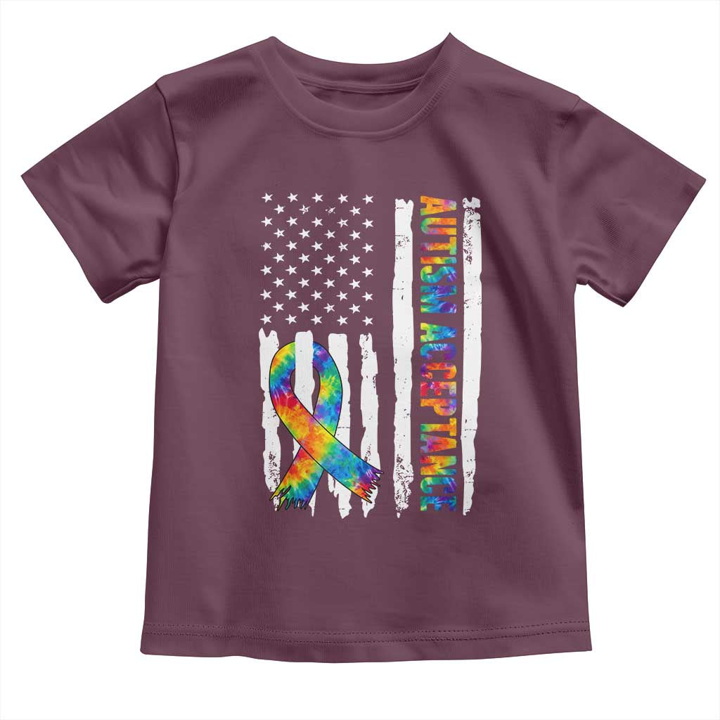 Autism Acceptance Toddler T Shirt US Flag Ribbon Support Neurodiversity