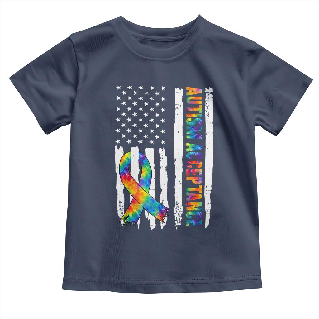 Autism Acceptance Toddler T Shirt US Flag Ribbon Support Neurodiversity