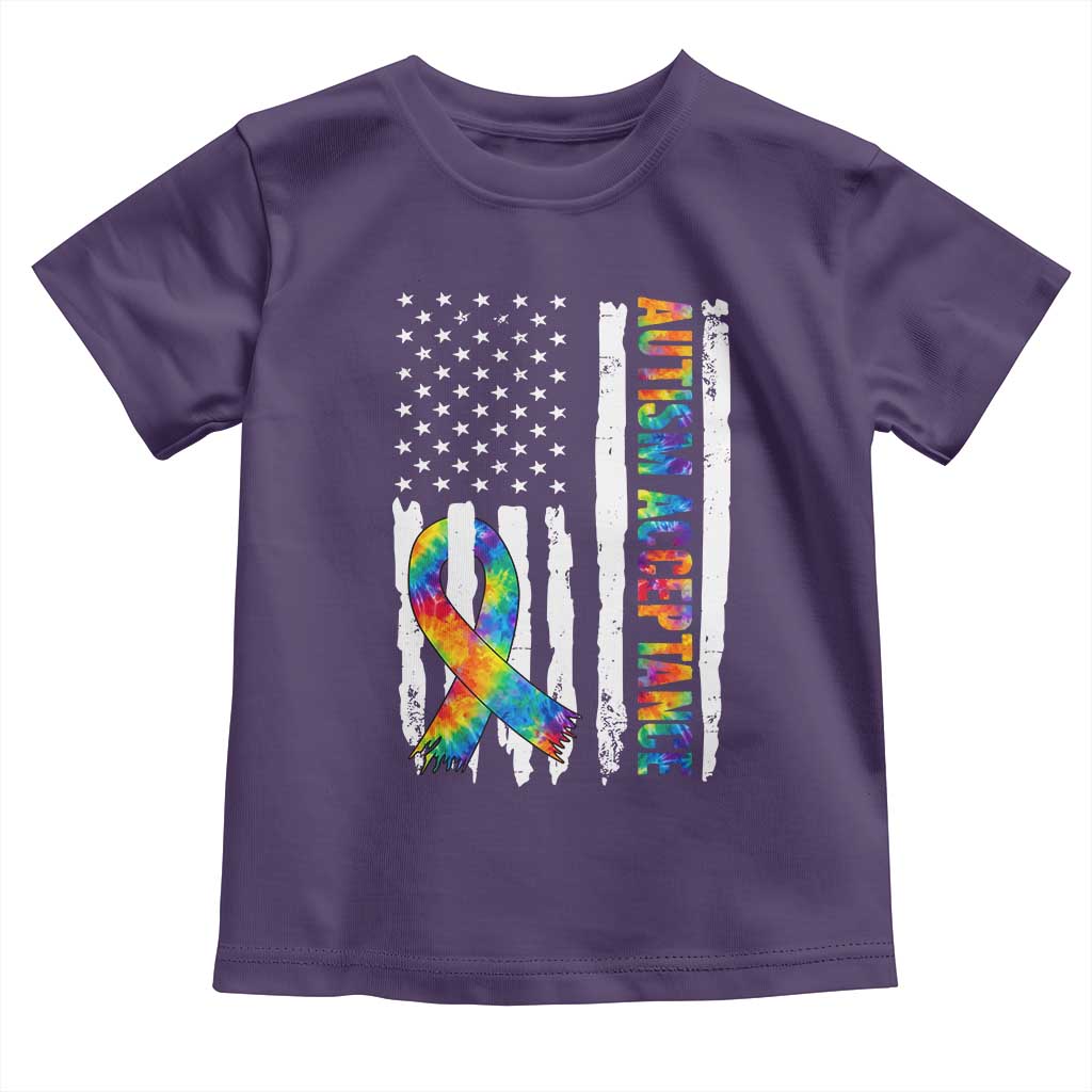Autism Acceptance Toddler T Shirt US Flag Ribbon Support Neurodiversity