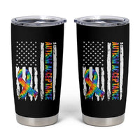 Autism Acceptance Tumbler Cup US Flag Ribbon Support Neurodiversity