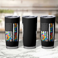 Autism Acceptance Tumbler Cup US Flag Ribbon Support Neurodiversity
