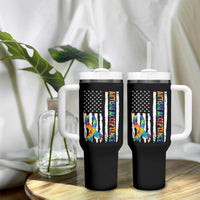 Autism Acceptance Tumbler With Handle US Flag Ribbon Support Neurodiversity