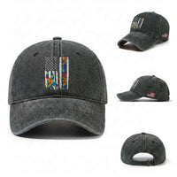 Autism Acceptance Washed Cotton Baseball Cap US Flag Ribbon Support Neurodiversity