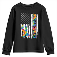 Autism Acceptance Youth Sweatshirt US Flag Ribbon Support Neurodiversity
