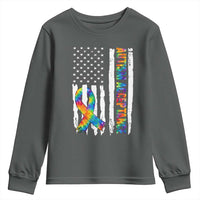 Autism Acceptance Youth Sweatshirt US Flag Ribbon Support Neurodiversity