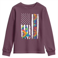 Autism Acceptance Youth Sweatshirt US Flag Ribbon Support Neurodiversity