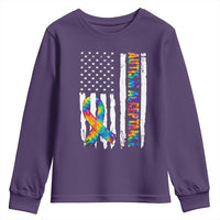 Autism Acceptance Youth Sweatshirt US Flag Ribbon Support Neurodiversity