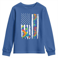 Autism Acceptance Youth Sweatshirt US Flag Ribbon Support Neurodiversity