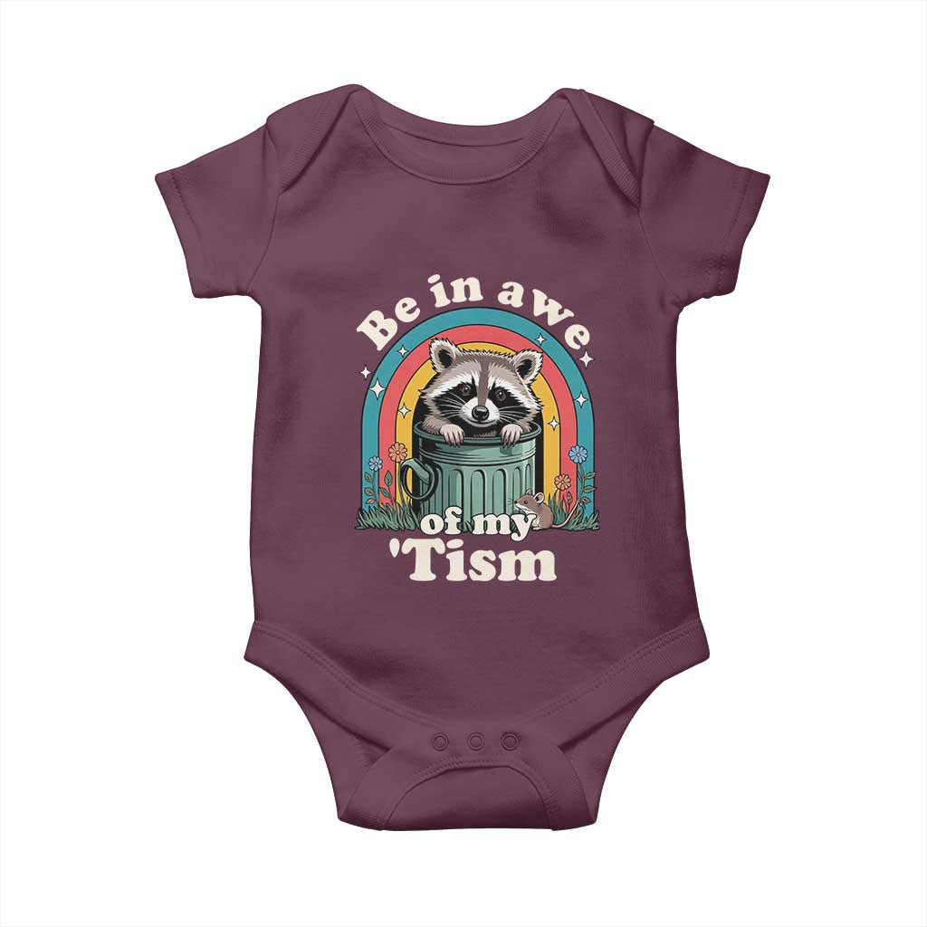 Be in Awe of My Tism Baby Onesie Funny Raccoon Autism Acceptance
